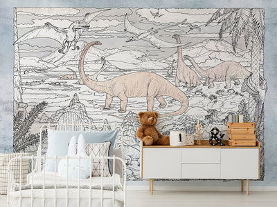 Wall Murals - Hand-drawn dinosaurs in pastel colours, 149238 G-ART