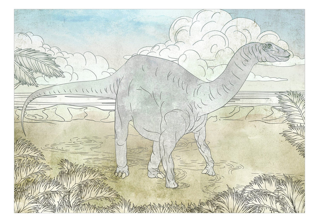 Fototapetes Dinozauru - Ar roku zīmēts dinozaurs pasteļkrāsāsās G-ART