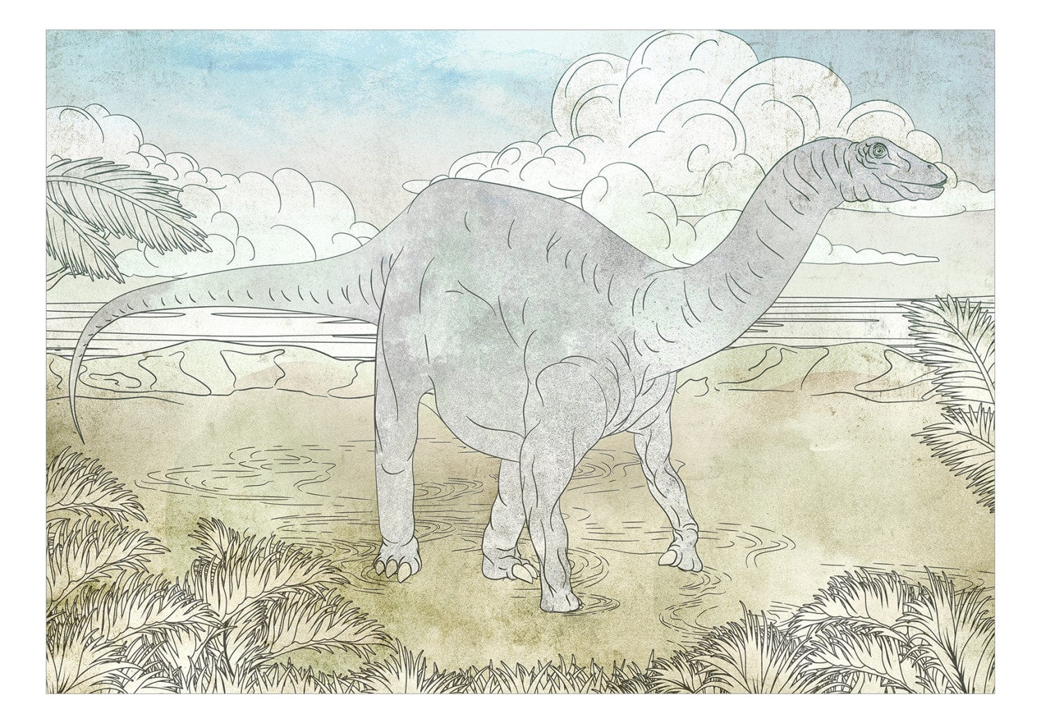 Fototapetes Dinozauru - Ar roku zīmēts dinozaurs pasteļkrāsāsās G-ART