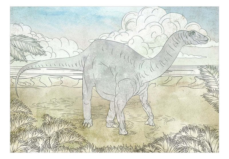Fototapetai - Rankomis pieštas pastelinių spalvų dinozauras, 149237 G-ART