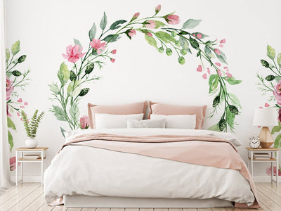 Wall Murals with roses on white background -Romantic wreath, 143086 G-ART