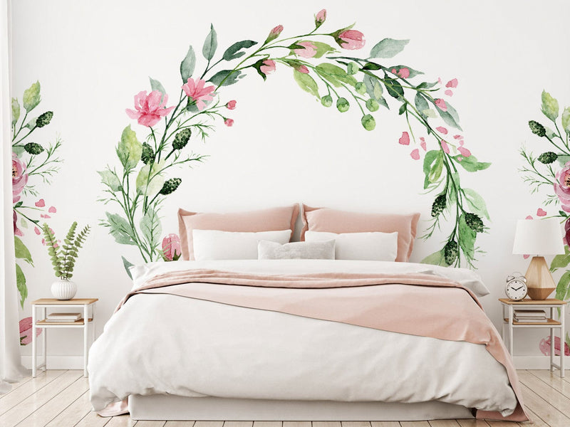 Wall Murals with roses on white background -Romantic wreath, 143086 G-ART