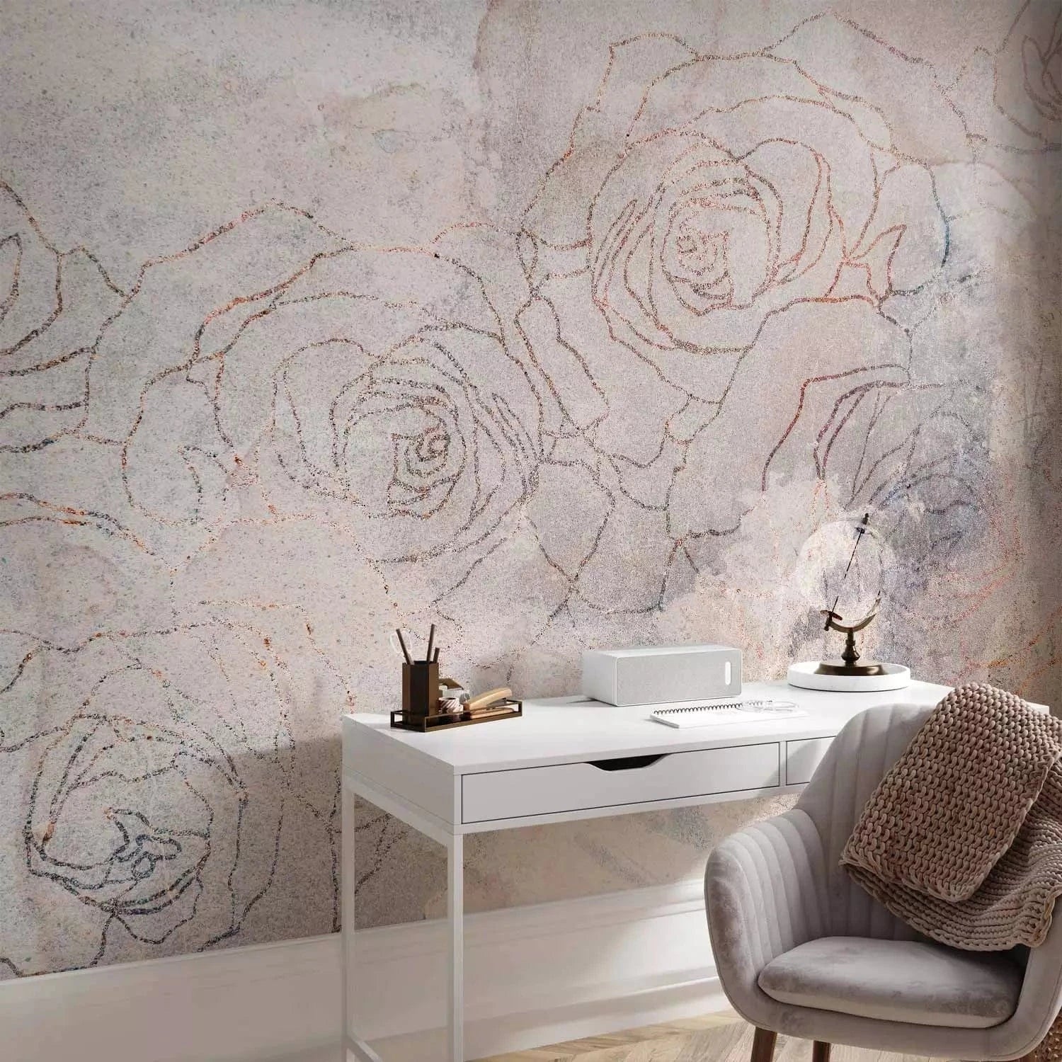 Fototapetes ar rozes siluetu uz abstrakta fona, Ziedu debesis - 143732 G-ART