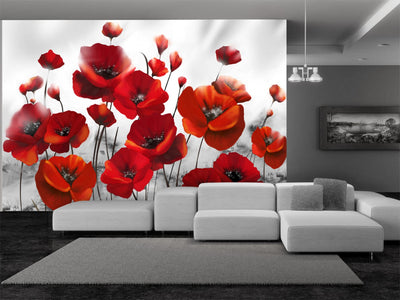 Wall Murals with red poppies on a gray background, 60660 G-ART