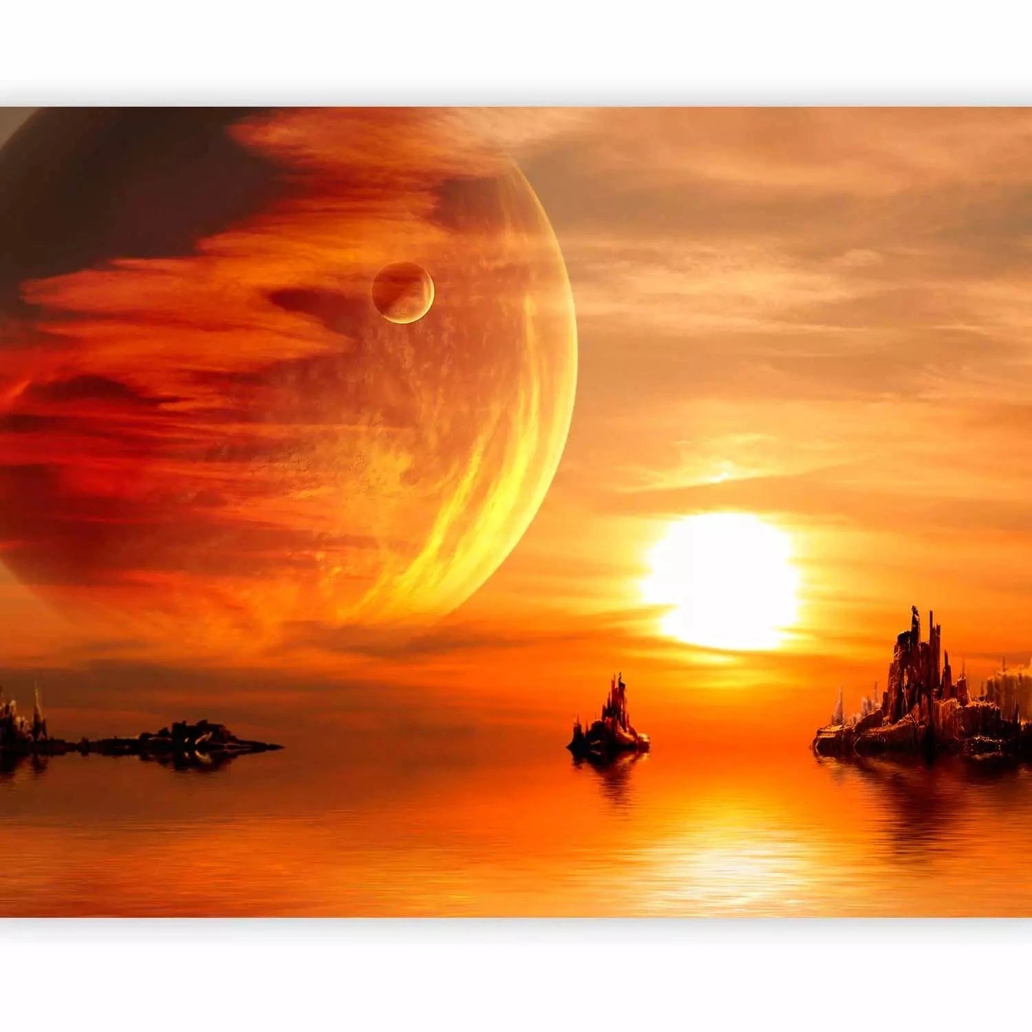 Fototapetes ar saulrietu - Saulriets uz citas planētas, oranžā krāsā G-ART