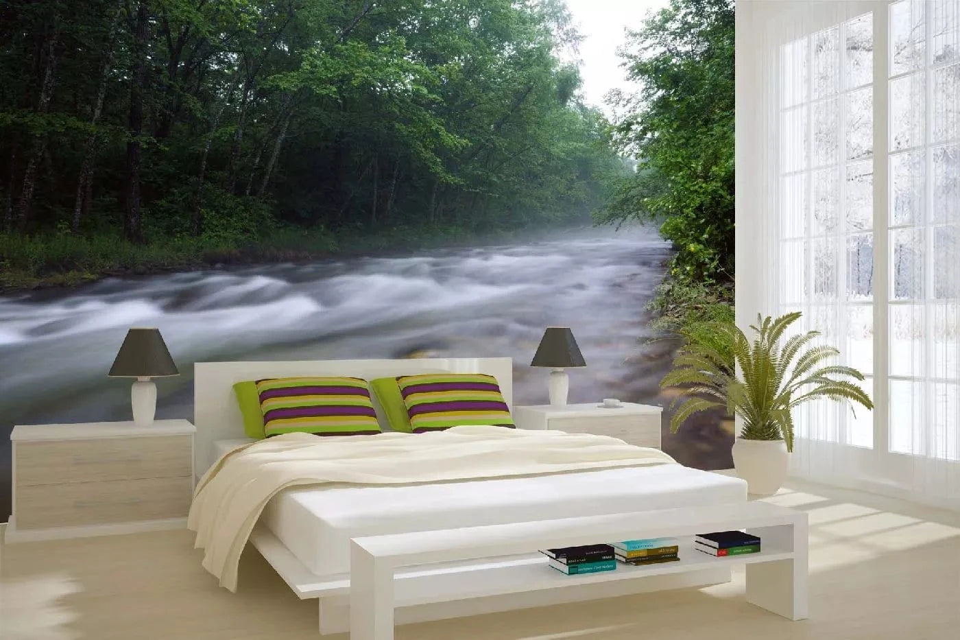 Fototapetes ar skaistu ainavu - Upe miglā - zaļš mežs D-ART