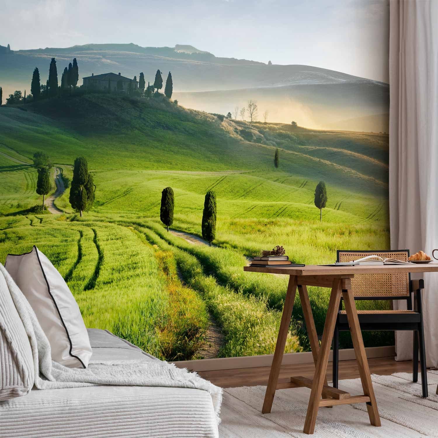 Skaistas fototapetes - Lauku ainava ar kokiem uz zaļās pļavas - 59848  G-ART