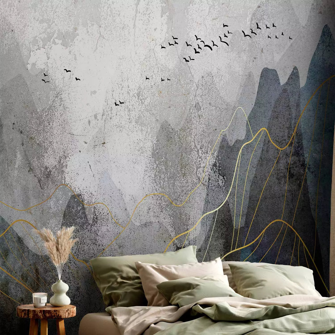 Fototapetes ar stilizētiem kalniem pelēkos toņos - 136324 G-ART