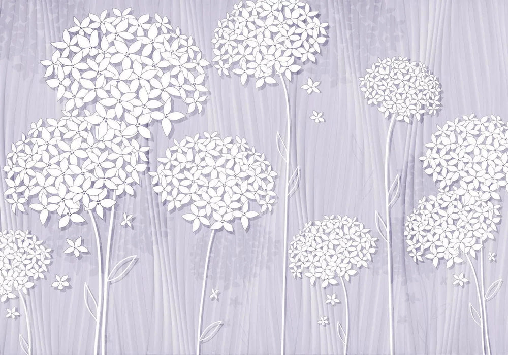 Fototapetes ar stilizētiem ziediem maigi violetā krāsā - viesistabai G-ART