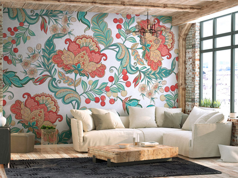 Wall Murals with stylised flowers and ethno motif, 143014 G-ART