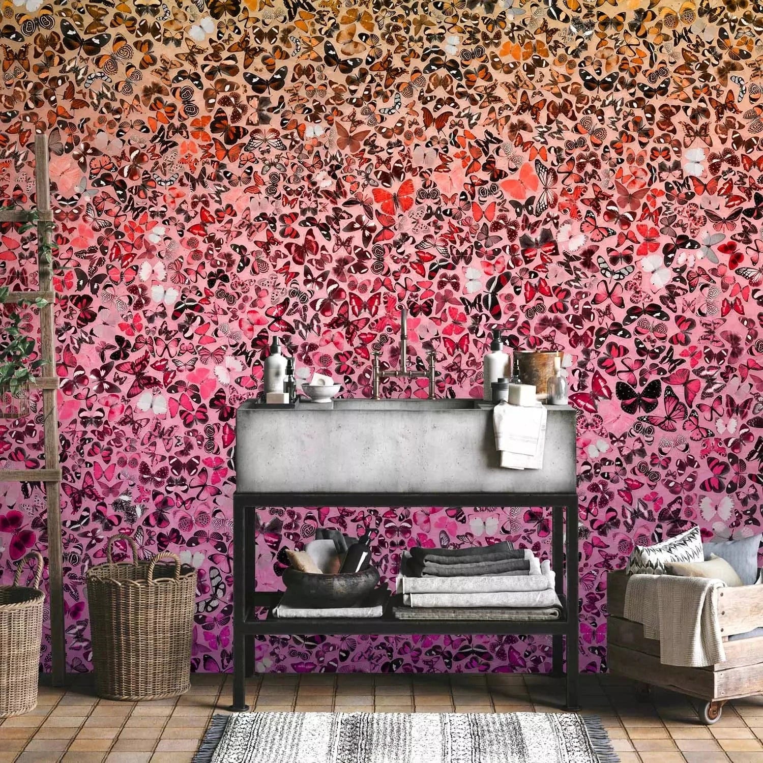 Fototapetes ar tauriņiem - Tauriņu valoda, rozā toņos G-ART