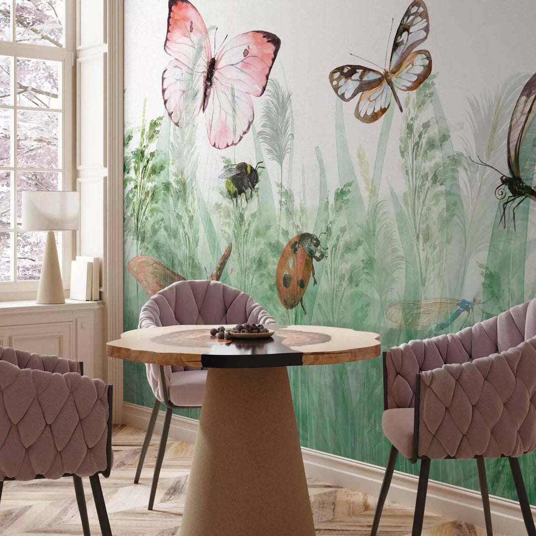 Fototapetes ar tauriņiem zaļos toņos, bērnistabai, 143847 G-ART