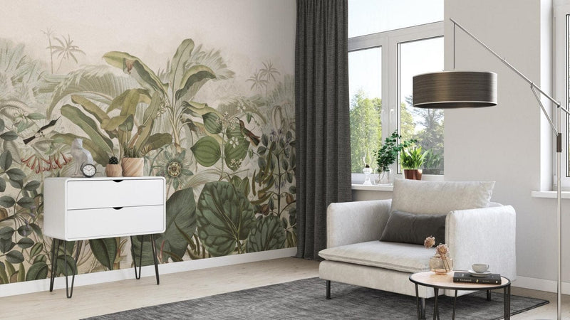 Wall Murals with tropical leaves in soft shades, RASCH, 2045701, 318x300 cm RASCH