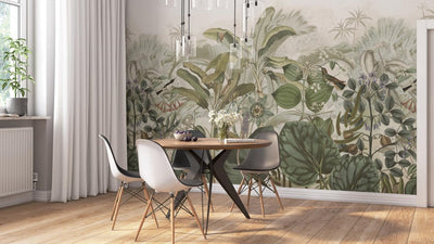 Wall Murals with tropical leaves in soft shades, RASCH, 2045701, 318x300 cm RASCH