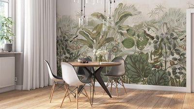 Wall Murals with tropical leaves in soft shades, RASCH, 2045722, 265x265 cm RASCH