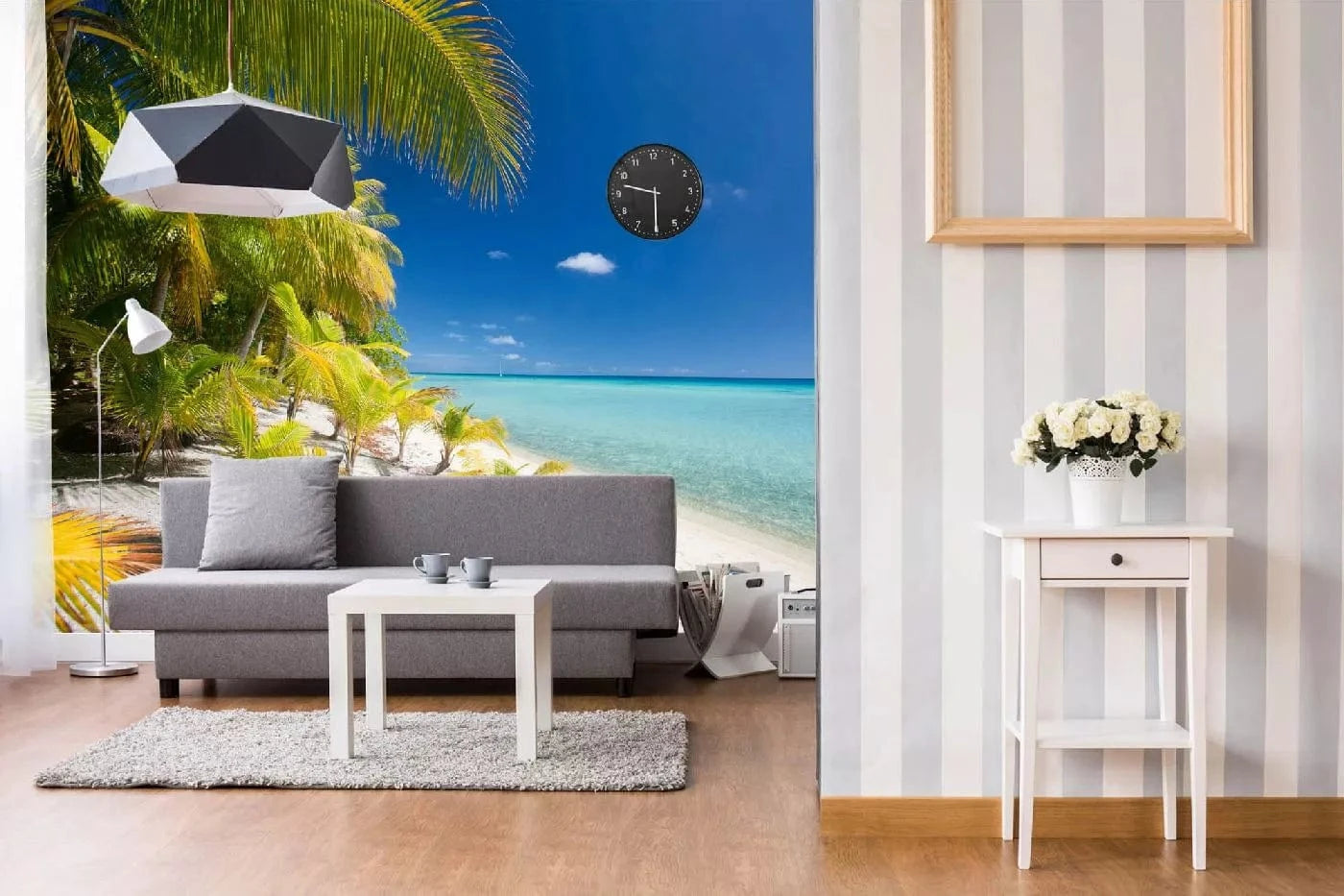 Fototapetes ar tropisko skatu - Pludmale tropu salā, zila, zaļa D-ART