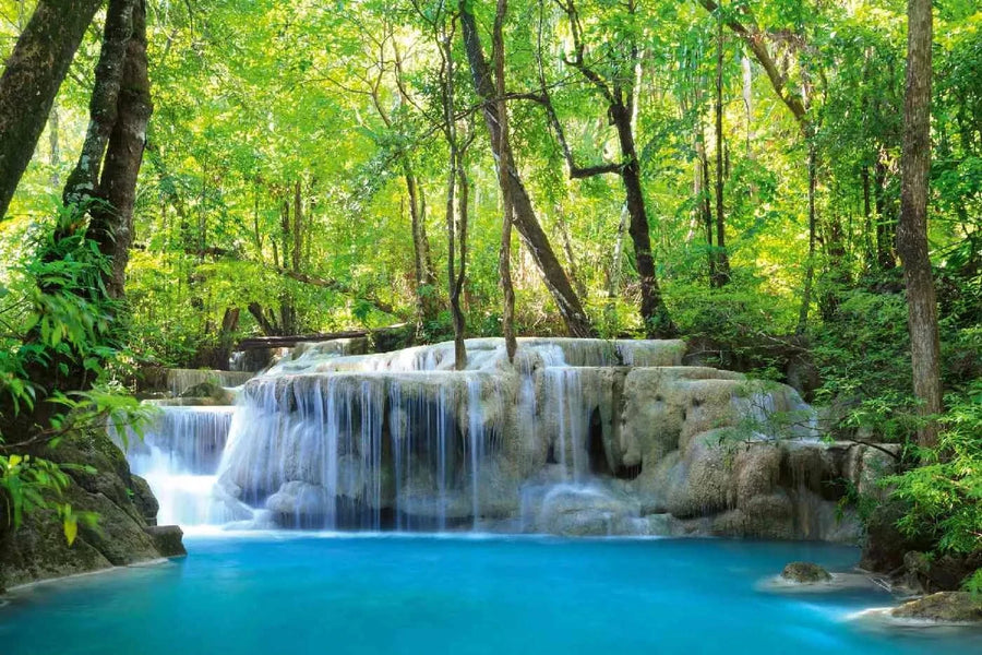 Fototapetes ar ūdenskritumu - Kanchanaburi, Taizemē, tirkīza, zaļa D-ART