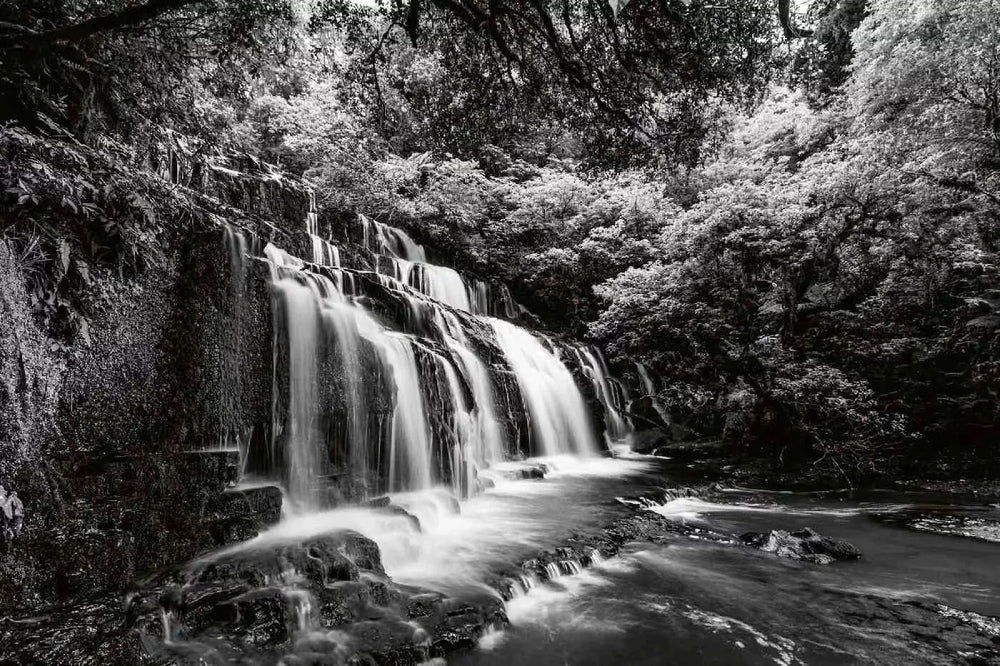 Fototapetes ar ūdenskritumu - melnbalts ūdenskritums, Purakaunui  D-ART