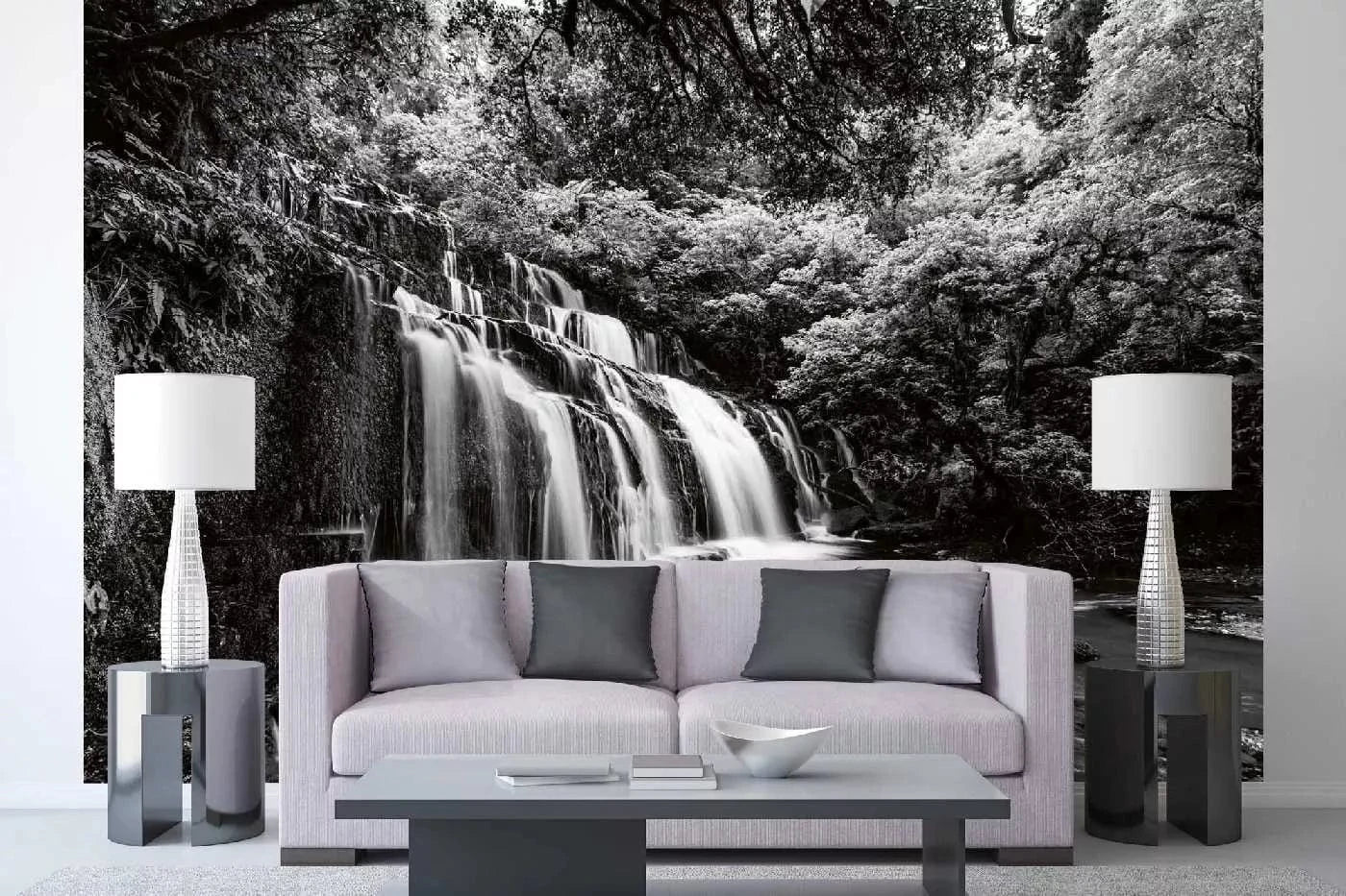 Fototapetes ar ūdenskritumu - melnbalts ūdenskritums, Purakaunui  D-ART