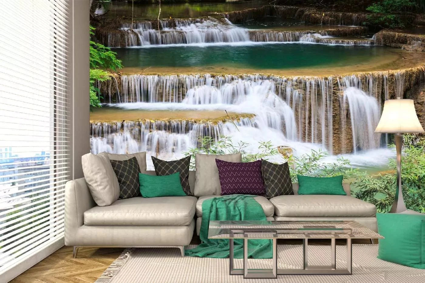 Fototapetes ar ūdenskritumu - Ūdenskritums Taizemē,  zaļā, brūnā D-ART