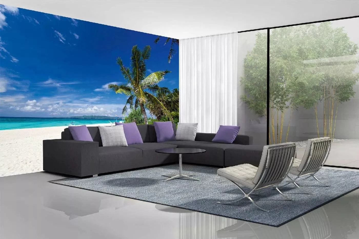 Fototapetes ar vasaras jūru - Puka Shell pludmale, zila, krema, zala D-ART