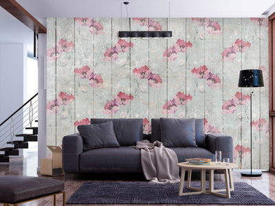 Wall Murals with vintage poppies on wood - 142729 G-ART