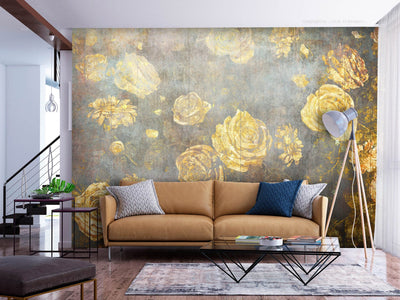Wall Murals with vintage flowers - Misty flowers, yellow, 143144 G-ART