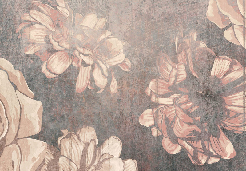 Fototapetes ar vintāžas ziediem - Miglaini ziedi, rozā, 143145 G-ART
