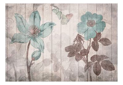Valokuvatapetti vintage kukkia puulla - Maaseudun idylli, 142728 G-ART