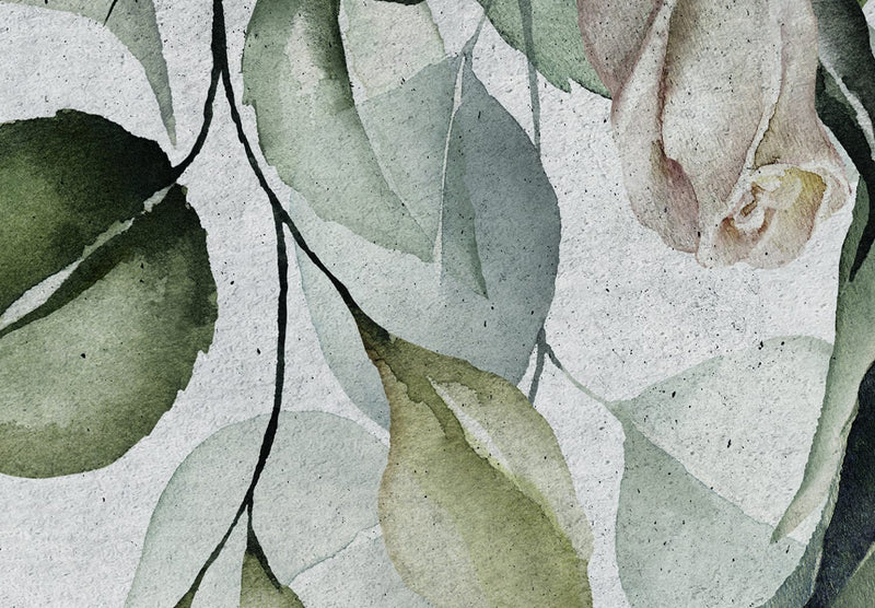 Fototapetes ar zaļam lapām un krēmkrāsas ziediem - Relaksācija, 135957 G-ART