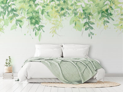 Wall Murals with green leaves on white background, 142586 G-ART