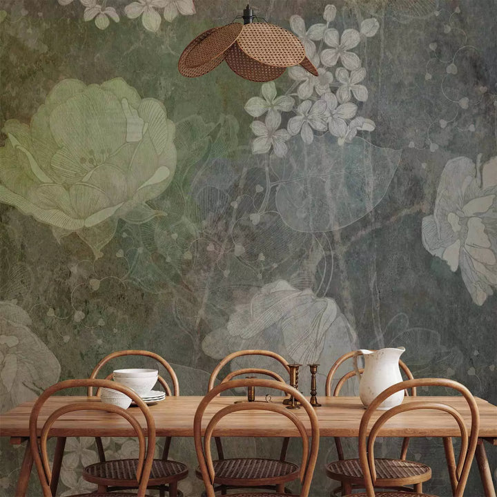 Fototapetes ar ziediem - Pavasara ziedēšana, zaļos toņos G-ART