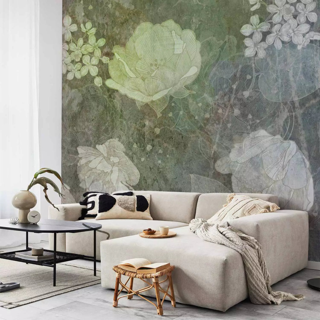 Fototapetes ar ziediem - Pavasara ziedēšana, zaļos toņos G-ART