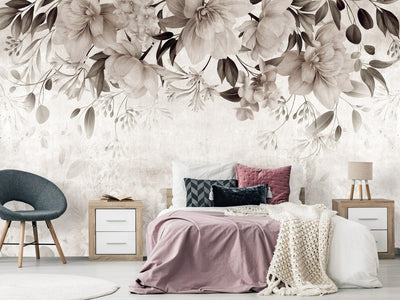 Wall Murals with flowers - Fragrant dreams, grey, 143180 G-ART