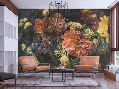 Wall Murals with flowers in vintage style - Retro flowers, 143069 G-ART