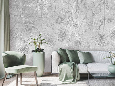 Wall Murals with flowers - Flowering interior, grey, 143066 G-ART