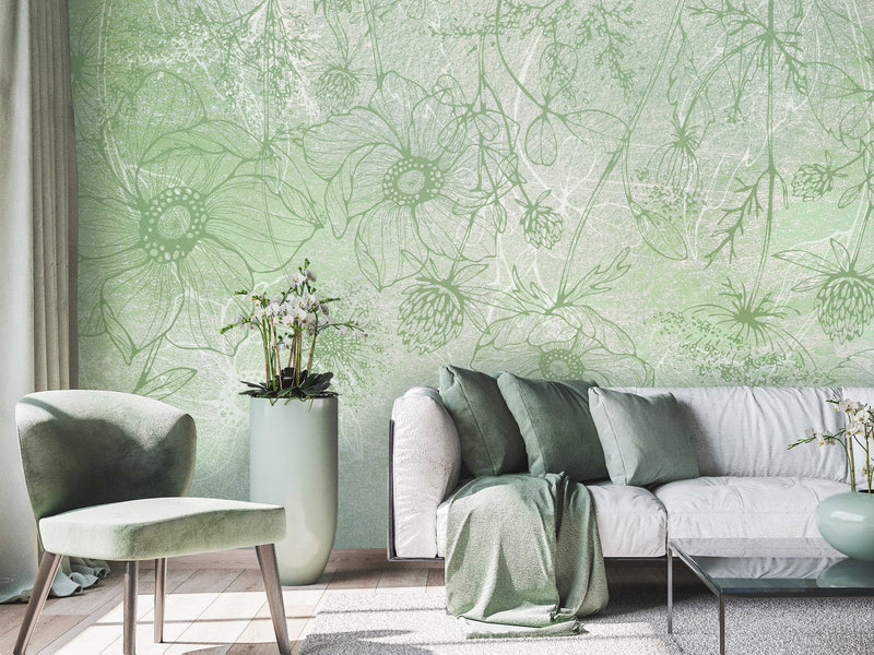 Wall Murals with flowers - Flowering interior, green, 143067 G-ART