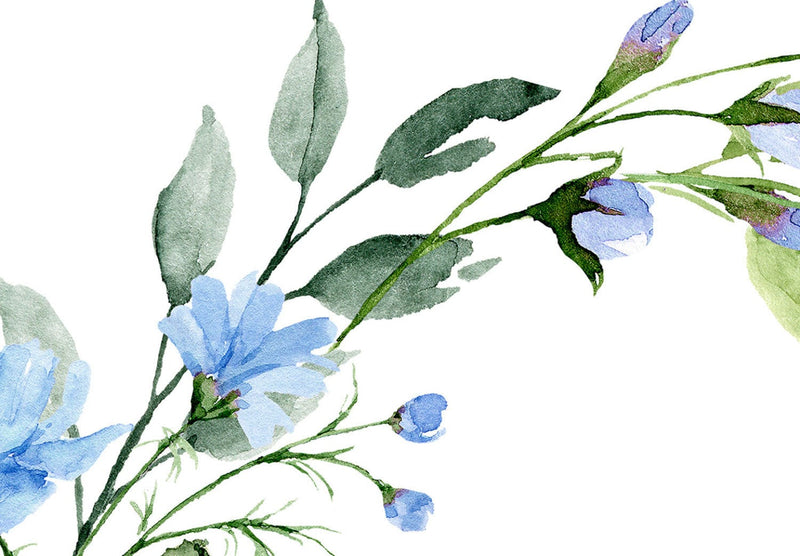Fototapetes ar zilām rozēm uz balta fona - Romantisks vainags, 143087 G-ART