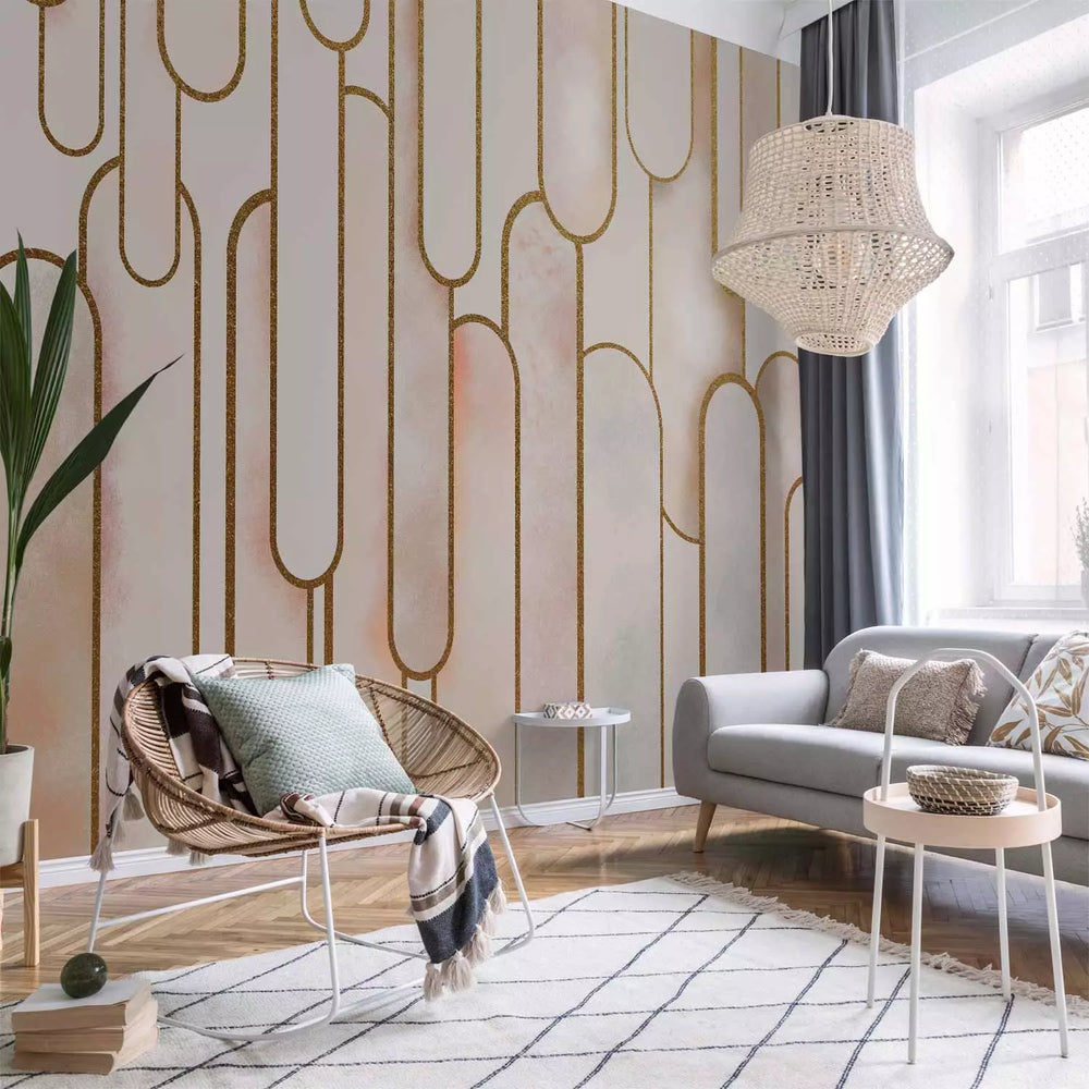 Fototapetes Art Deco stilā, krēmkrāsā ar zelta elementiem - 138743 G-ART