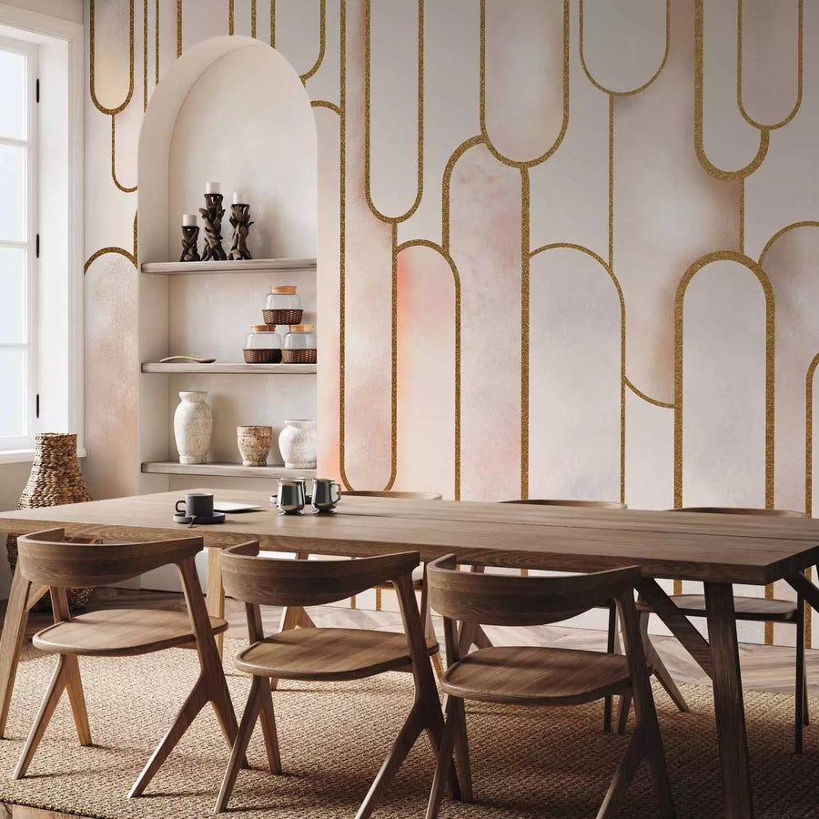 Fototapetes Art Deco stilā, krēmkrāsā ar zelta elementiem - 138743 G-ART