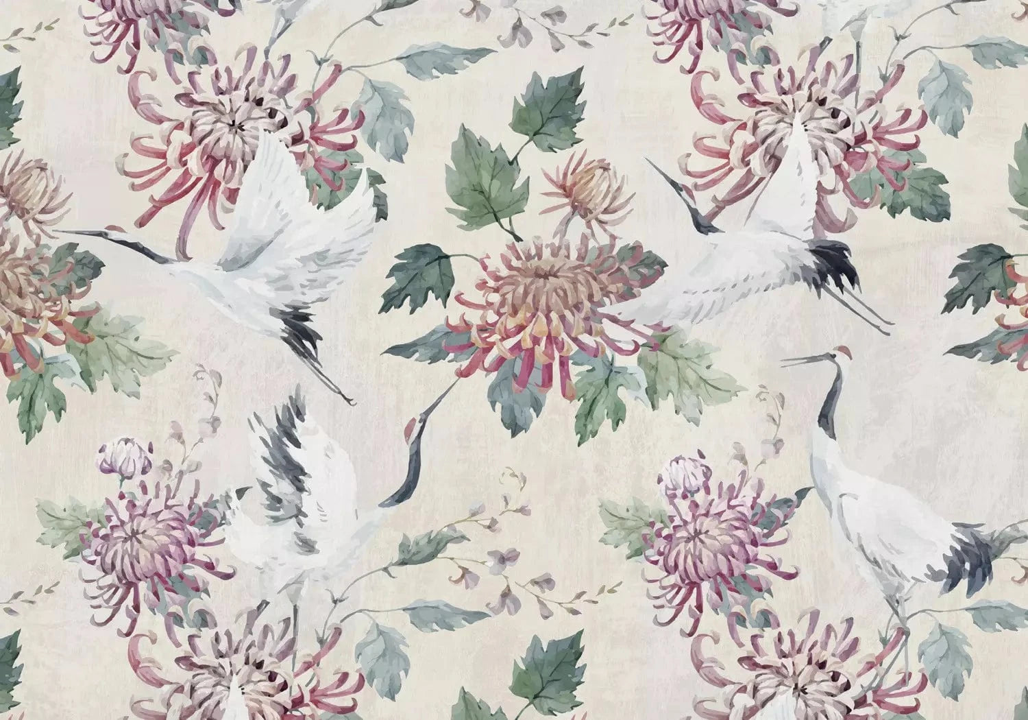 Fototapetes - Austrumu kompozīcija - dzērves ar ziediem G-ART