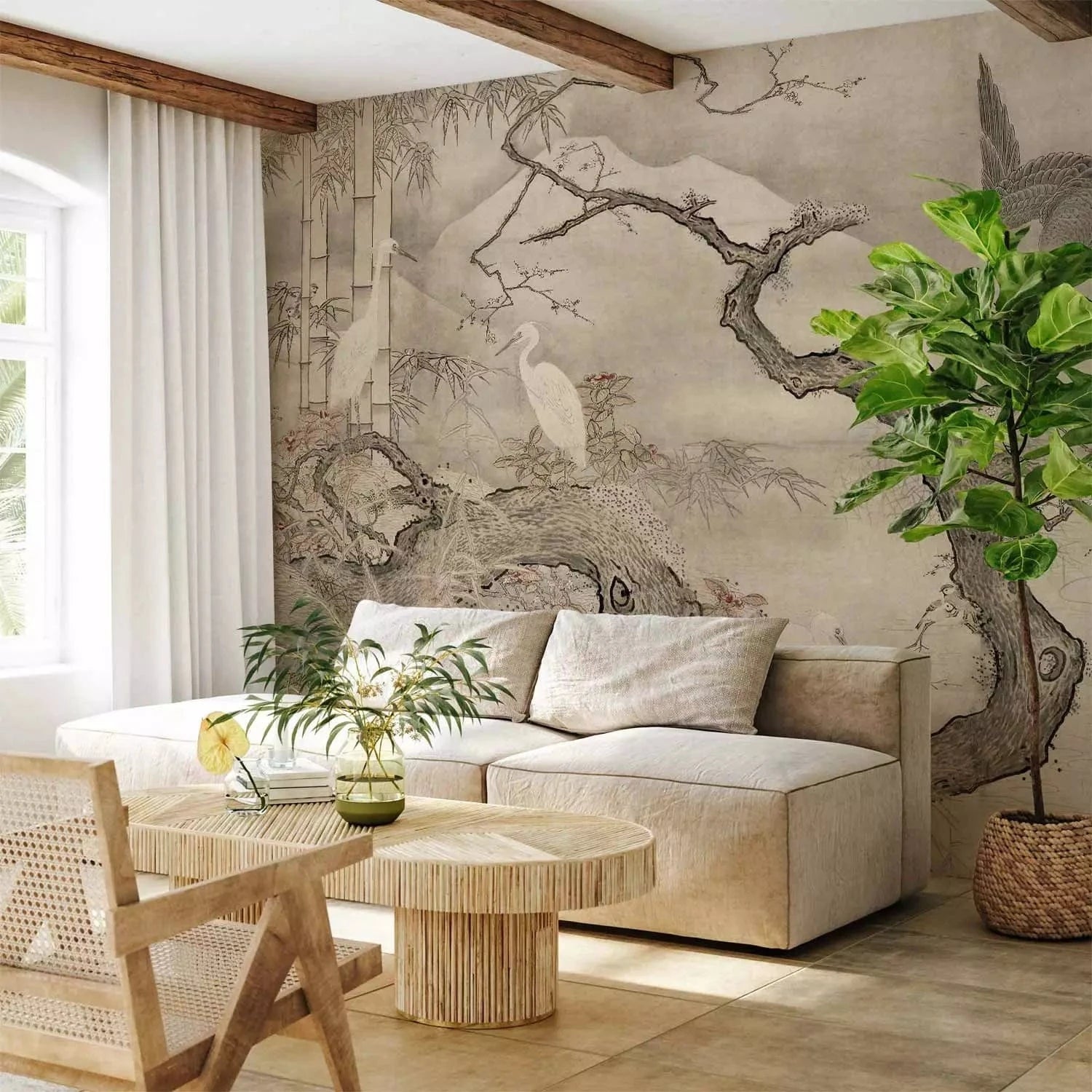 Fototapetes ar dabu - mierīga ainava ar ezeru, kalniem un miglu G-ART