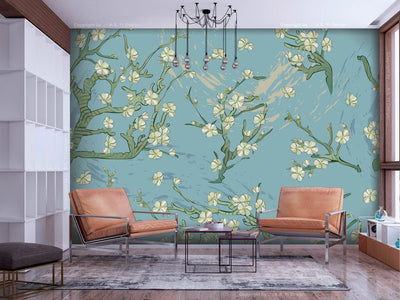 Wall Murals Oriental style, blue - Asian flowers, 142435 G-ART