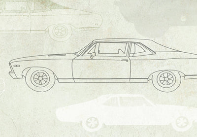 Wall Murals - Car sketches in muted colours, 149201 G-ART