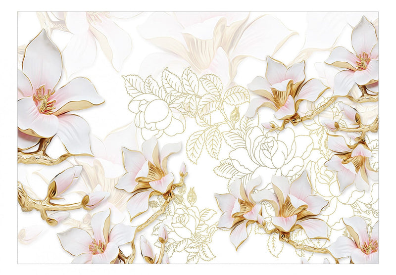 Fototapetes - Bagātīgi dekorēta kompozīcija ar ziediem uz balta fona, 137849 G-ART