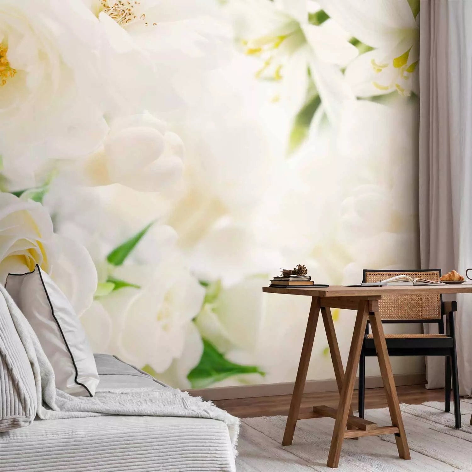 Fototapetes - baltas lilijas un rozes vienā liela pušķī, 96691  G-ART