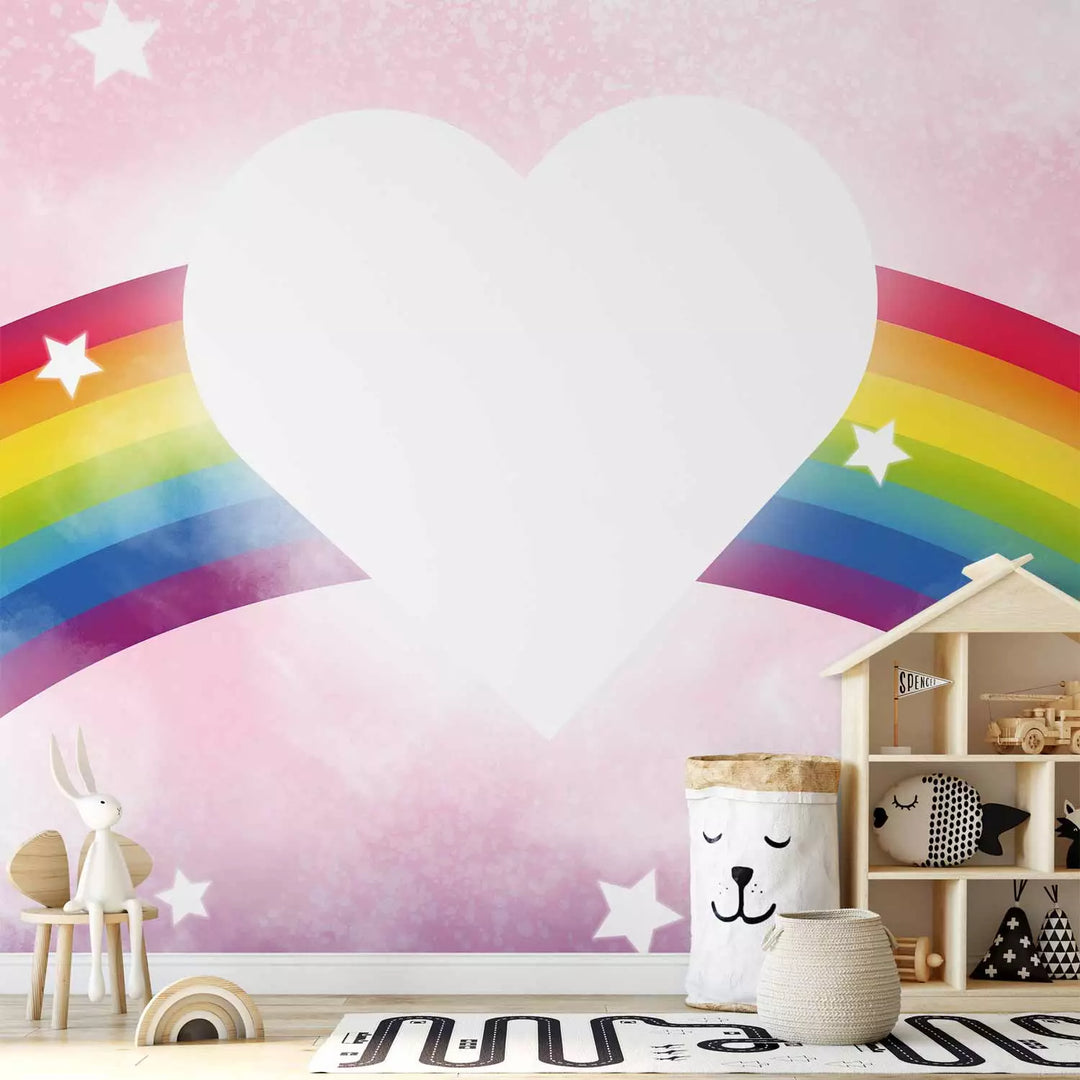 Fototapetes bērnu istabai - Sirds un krāsaina varavīksne mākoņos G-ART