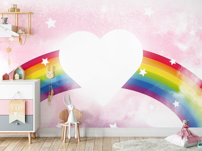 Fototapetes bērnu istabai - Sirds un krāsaina varavīksne mākoņos, 143794 G-ART
