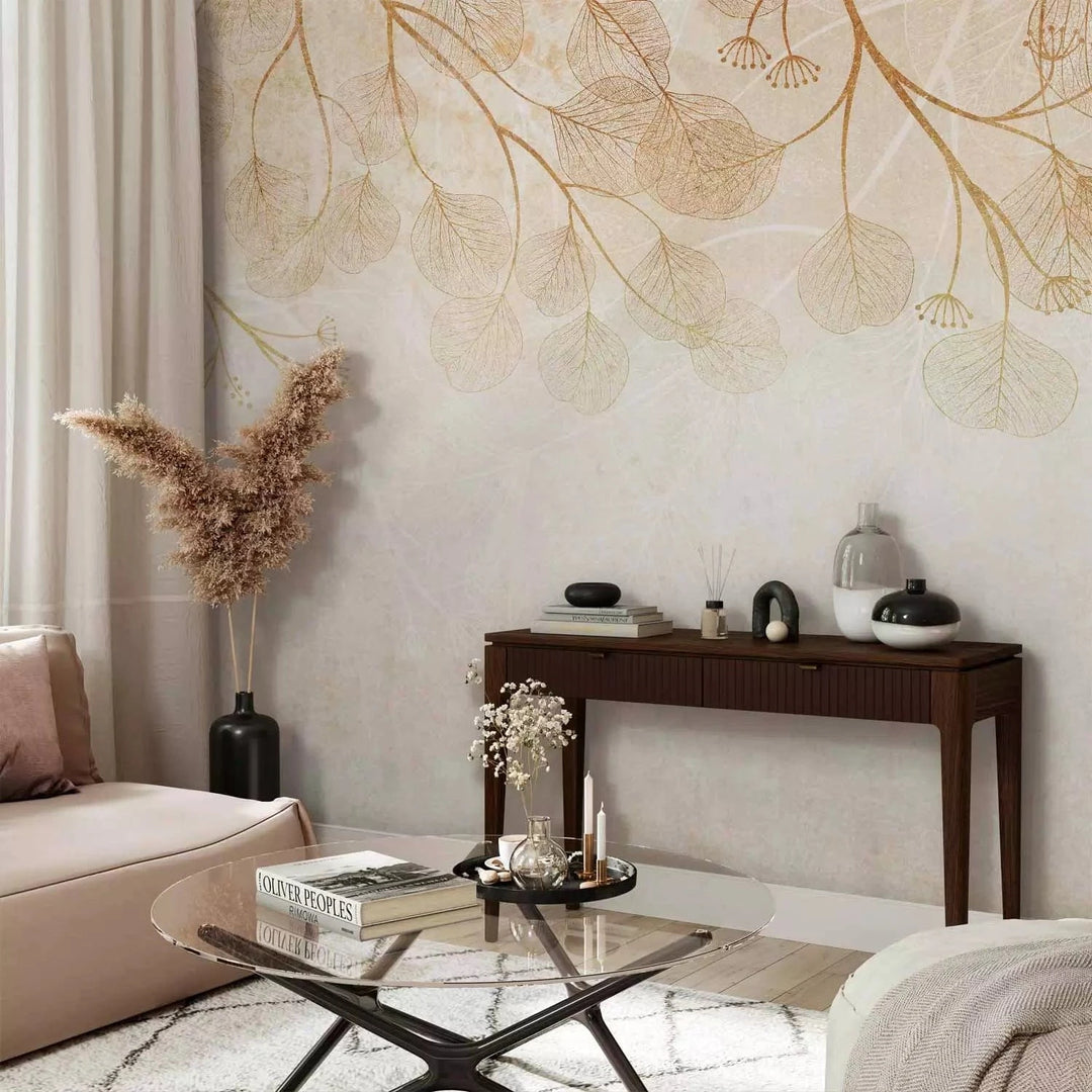 Fototapetes boho stilā – zelta dekors uz krēmkrāsas fona - 143730 G-ART