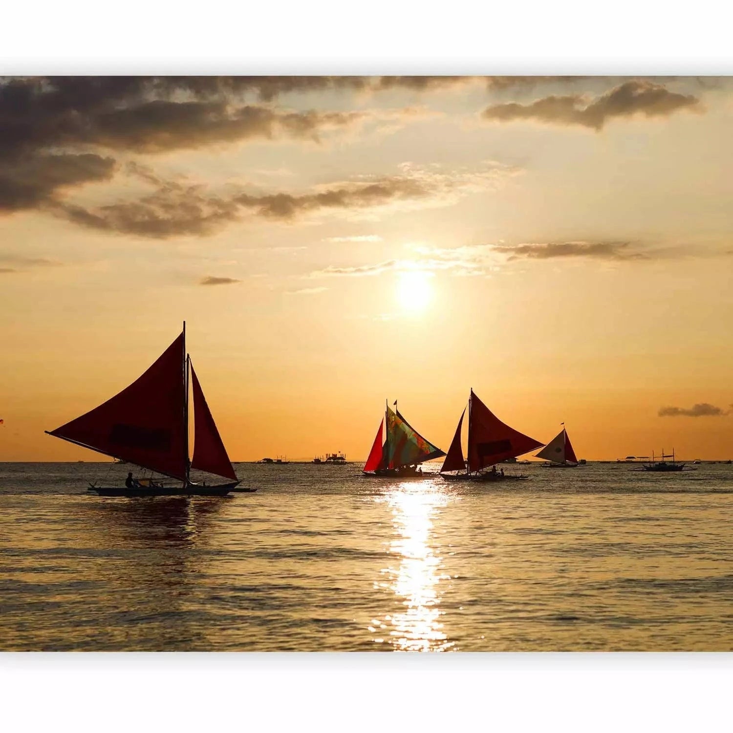 Fototapetes ar burāšanas laivam un saulrietu - nopirkt G-ART